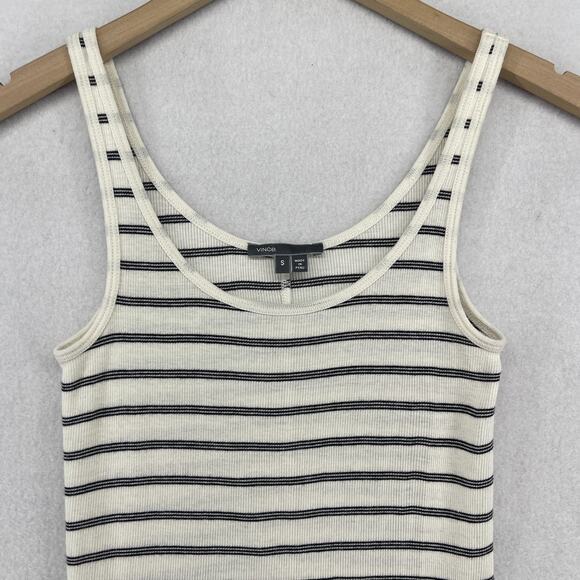 VINCE Tank Top Womens S Striped Ribbed Knit Cotton Blend Scoop Neck White - Picture 3 of 12